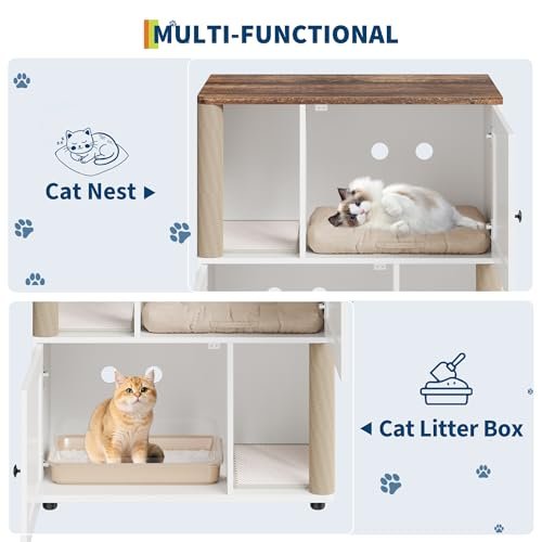 2-Cat Hidden Litter Box Enclosure Furniture with Built-in Sisal Scratching Posts & Integrated Litter Mat