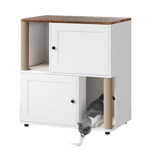 2-Cat Hidden Litter Box Enclosure Furniture with Built-in Sisal Scratching Posts & Integrated Litter Mat