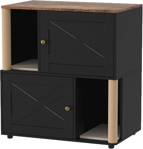 Jojoka 2-Story Double Cat Litter Box Enclosure with Scratching Post
